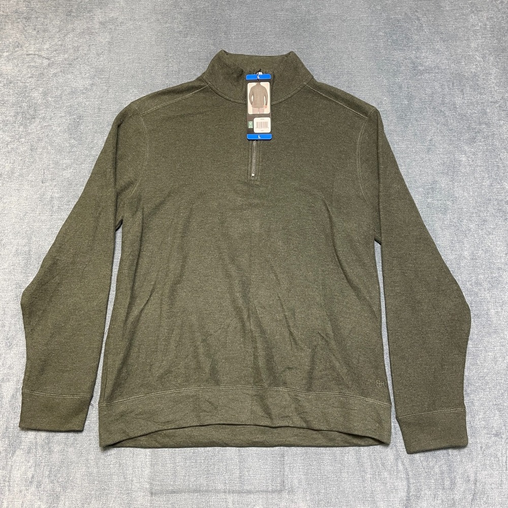 Banana Republic Sweater Mens Large Green Tight Knit Winter Quarter Zip Pullover